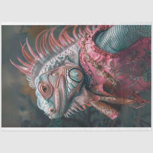 Iguana Roze Blauwgroen Decoupage Tissuepapier (Voorkant)