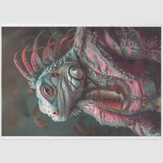 Iguana Roze Blauwgroen Meubels Decoupage Tissuepapier (Voorkant)