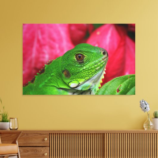 Iguana - roze en groen canvas afdruk (Insitu (Woonkamer))