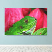Iguana - roze en groen canvas afdruk (Insitu (Houten vloer))