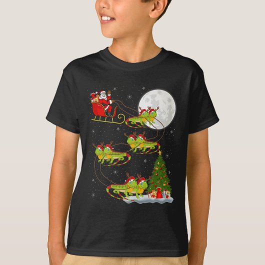 Iguana Santa Sleigh Flying Funny Magical Christmas T-shirt (Voorkant)
