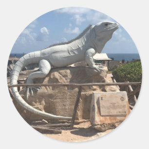 Iguana Sculpture Isla Mujeres, Mexico-Stickers Ronde Sticker