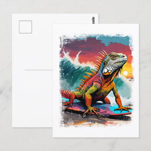 Iguana Surfen Schattigee kleurrijke stripillustrat Briefkaart
