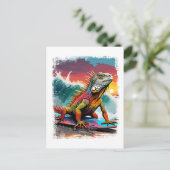 Iguana Surfen Schattigee kleurrijke stripillustrat Briefkaart (Staand voorkant)