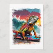Iguana Surfen Schattigee kleurrijke stripillustrat Briefkaart (Voorkant)