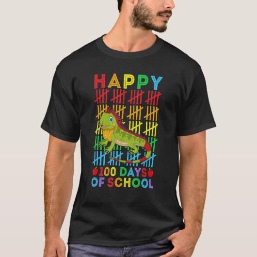Iguana Teacher Student Happy 100 Days of School T-shirt (Voorkant)
