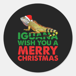 Iguana Wens je een vrolijke kerst Grappige Iguana Ronde Sticker