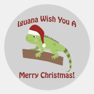 Iguana wil je een prettige kerst toewensen ronde sticker