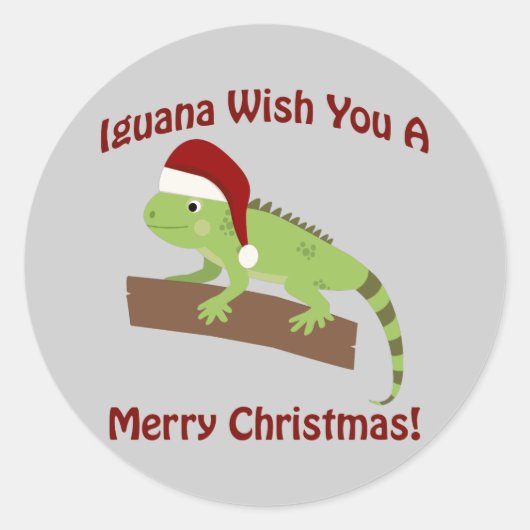 Iguana wil je een prettige kerst toewensen ronde sticker (Voorkant)