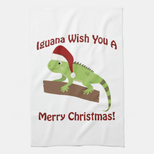 Iguana wil je een prettige kerst toewensen theedoek