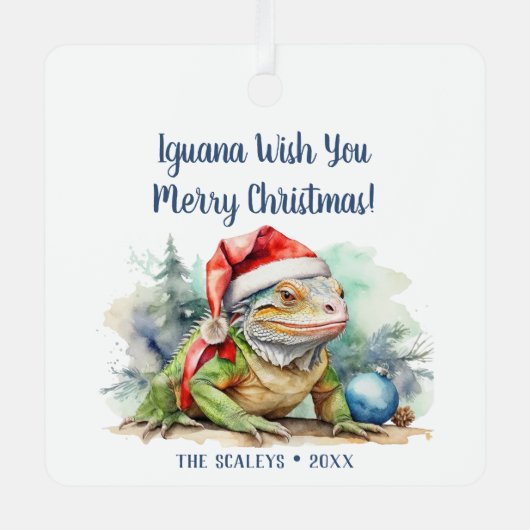 Iguana Wish je een prettige kerst Metalen Ornament (Voorkant)