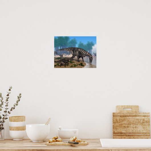 Iguanodon dinosaurs kudde aan de kust poster (Keuken)