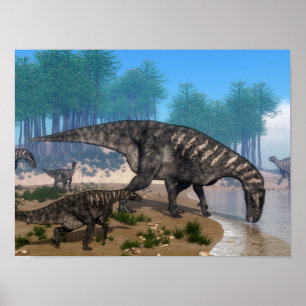 Iguanodon dinosaurs kudde aan de kust poster