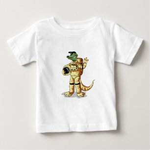 Iguanodon gekleed in een kosmonautenruimtepak.