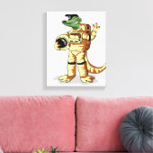 Iguanodon gekleed in een kosmonautenruimtepak. canvas afdruk (Insitu (Woonkamer))