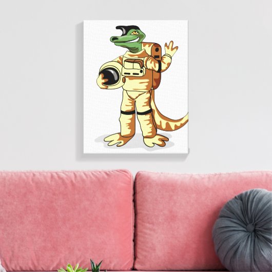 Iguanodon gekleed in een kosmonautenruimtepak. canvas afdruk (Insitu (Woonkamer))
