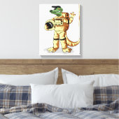 Iguanodon gekleed in een kosmonautenruimtepak. canvas afdruk (Insitu (Slaapkamer))