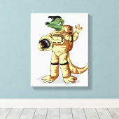 Iguanodon gekleed in een kosmonautenruimtepak. canvas afdruk (Insitu (Houten vloer))