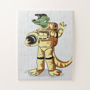Iguanodon gekleed in een kosmonautenruimtepak. legpuzzel