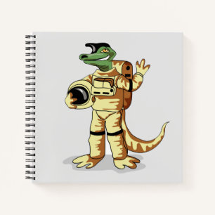Iguanodon gekleed in een kosmonautenruimtepak. notitieboek