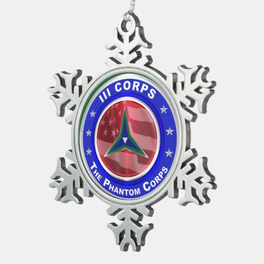 III Corps Keepomwille Kerstkerst Tin Sneeuwvlok Ornament (Rechts)