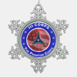 III Corps Keepomwille Kerstkerst Tin Sneeuwvlok Ornament