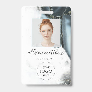 Ijs Blauw Grijs Zwart Marmer Achtergrond  Badge