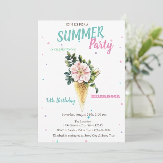 IJs Bloemen Zomer Verjaardag Kaart (Staand voorkant)