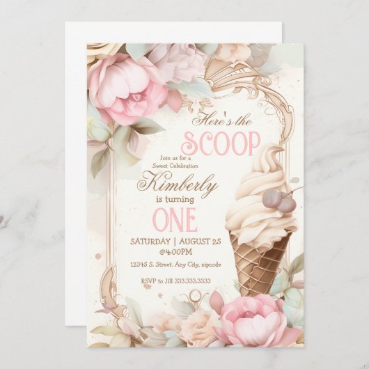 ijs, bloemenijshoorntje kaart (Voorkant / Achterkant)