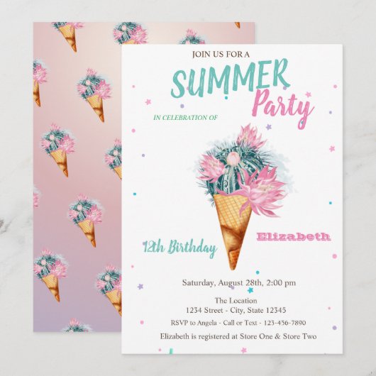 IJs Cactus Bloemen Zomer Verjaardagsfeest Kaart (Voorkant / Achterkant)