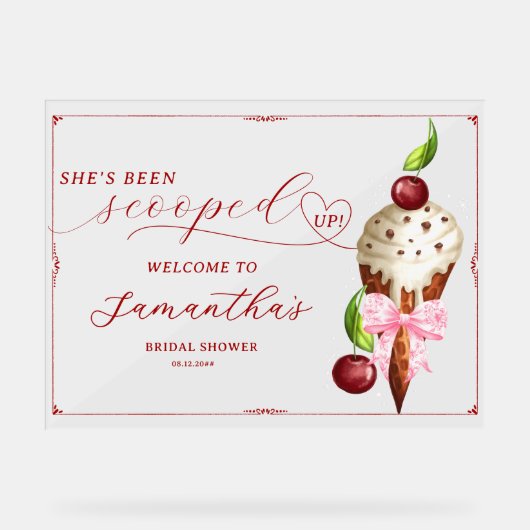 Ijs Cherry Geschept Bruiloft Feest Begroeting Acryl Bord (Voorkant)