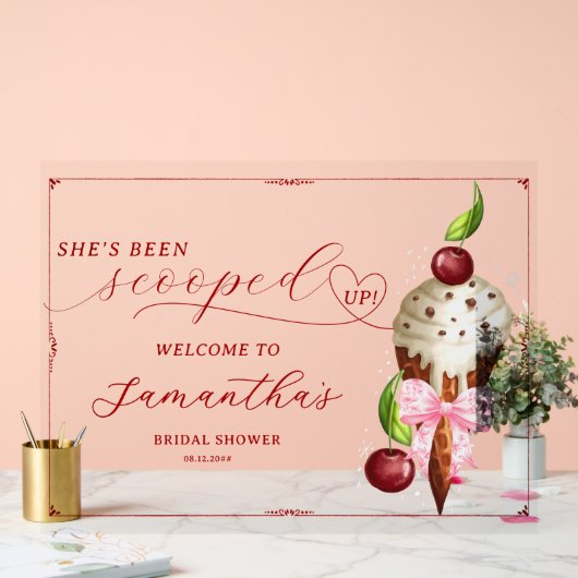 Ijs Cherry Geschept Bruiloft Feest Begroeting Acryl Bord (Huwelijk)