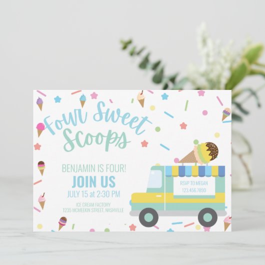 IJs Crème Vierde 4e Verjaardag Sibling Twins Kaart (Staand voorkant)