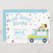 IJs Crème Vierde 4e Verjaardag Sibling Twins Kaart (Voorkant / Achterkant)