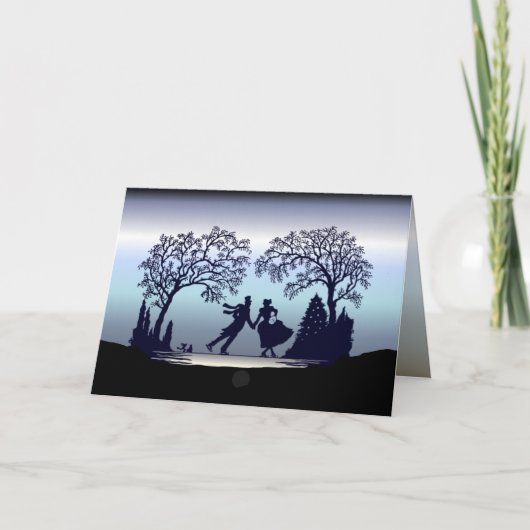 Ijs die in het Park schaatsen - Silhouet Feestdagen Kaart (Voorkant)