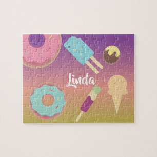 Ijs Donut Zomer Ombre Regenboog Kleurrijk Kinderen Legpuzzel