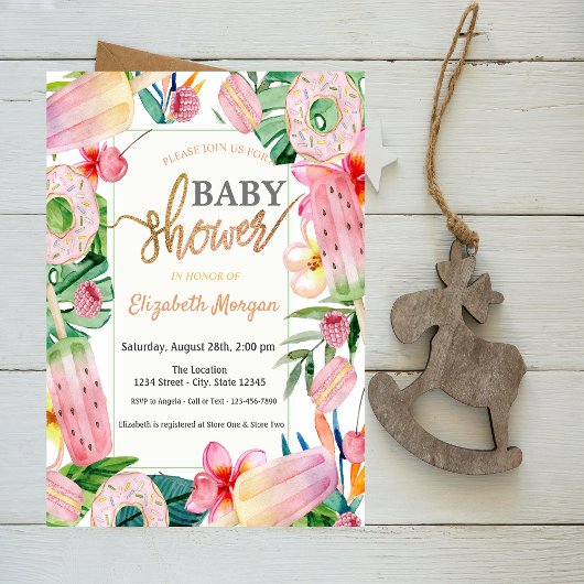 IJs, Donuts Sweets Leaves Baby shower Kaart