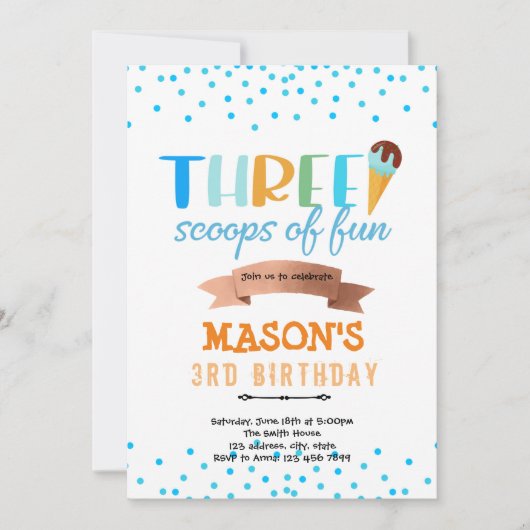 Ijs drie scheppen feestje kaart (Voorkant)