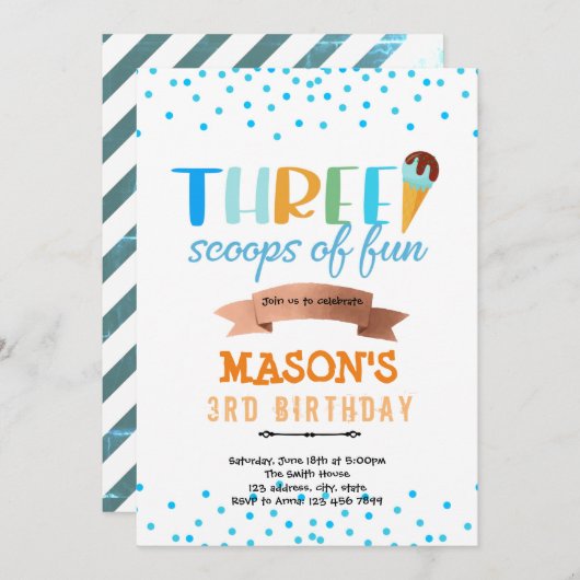 Ijs drie scheppen feestje kaart (Voorkant / Achterkant)