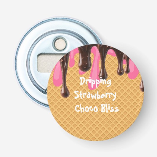 Ijs,Druppelende Aardbei Choco Bliss, Dessert Button Flesopener (Voorkant)