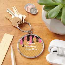 Ijs,Druppelende Aardbei Choco Bliss, Dessert Sleutelhanger