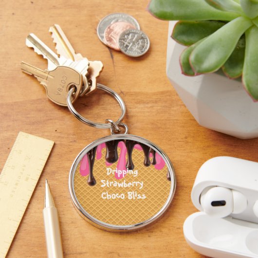 Ijs,Druppelende Aardbei Choco Bliss, Dessert Sleutelhanger (Bureau)