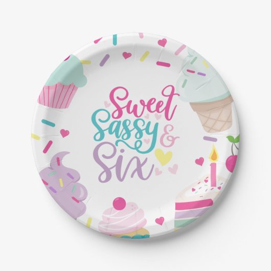 Ijs en Cake Sweet Sassy Zes 6e Verjaardag Papieren Bordje (Voorkant)