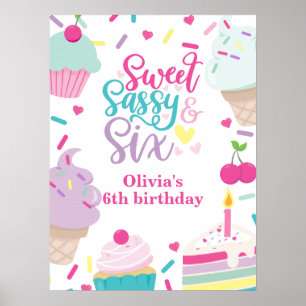 Ijs en Cake Sweet Sassy Zes 6e Verjaardag Poster