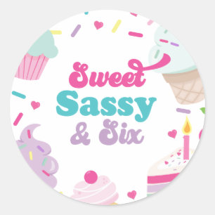 Ijs en Cake Sweet Sassy Zes 6e Verjaardag Ronde Sticker