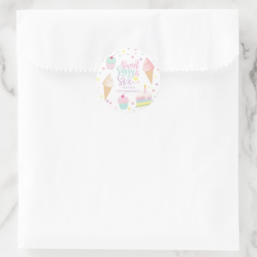 Ijs en Cake Sweet Sassy Zes 6e Verjaardag Ronde Sticker (Tas)