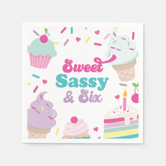 Ijs en Cake Sweet Sassy Zes 6e Verjaardag Servet (Voorkant)
