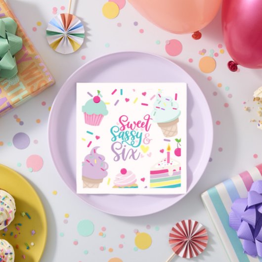 Ijs en Cake Sweet Sassy Zes 6e Verjaardag Servet