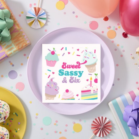 Ijs en Cake Sweet Sassy Zes 6e Verjaardag Servet