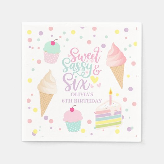 Ijs en Cake Sweet Sassy Zes 6e Verjaardag Servet (Voorkant)